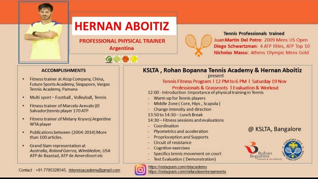 KSLTA-RBTA Tennis fitness programme on Nov 19